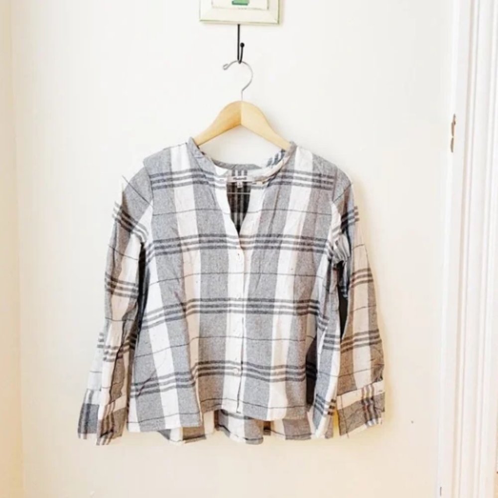 Madewell grey & white plaid top